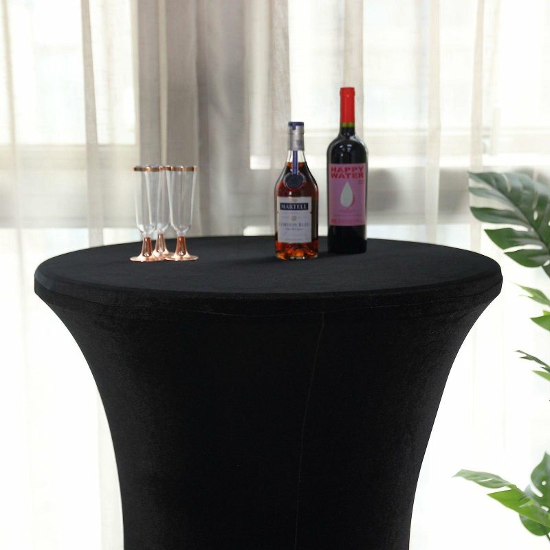 Black Premium Smooth Velvet Spandex Fit Cocktail Tablecloth With Foot Pockets  |   Spandex & Fitted Spandex & Fitted Black