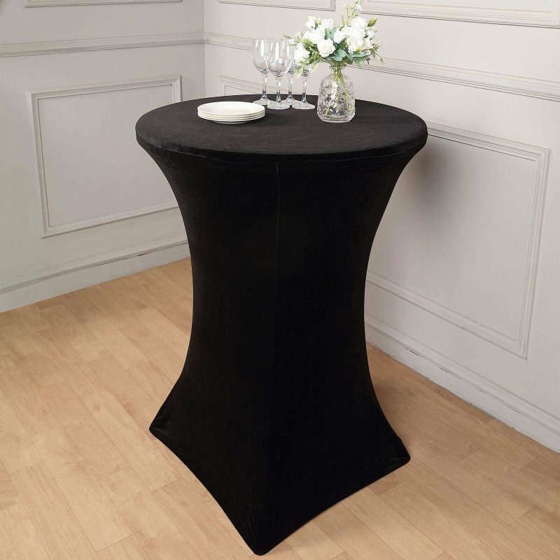 Black Premium Smooth Velvet Spandex Fit Cocktail Tablecloth With Foot Pockets  |   Spandex & Fitted Spandex & Fitted Black