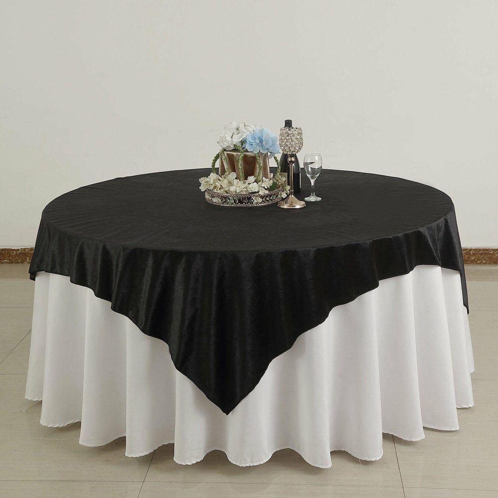 Black Premium Soft Velvet Table Overlay, Square Tablecloth Topper 72″x72″  |   Velvet & Flocking Table Overlays Black