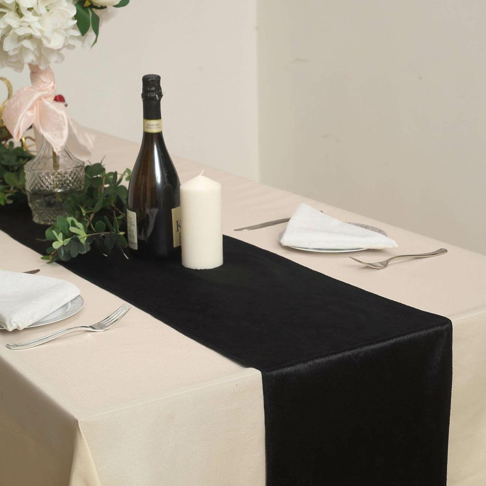 Black Premium Velvet Table Runner 12″x108″  |   Velvet & Flocking Table Runners Black