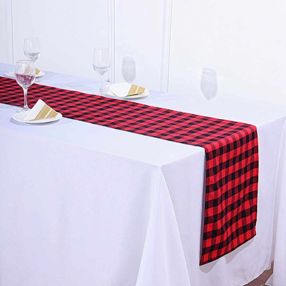 Black / Red Buffalo Plaid Table Runner, Gingham Polyester Checkered Table Runner 14″x108″  |   Polyester Polyester Black/Red