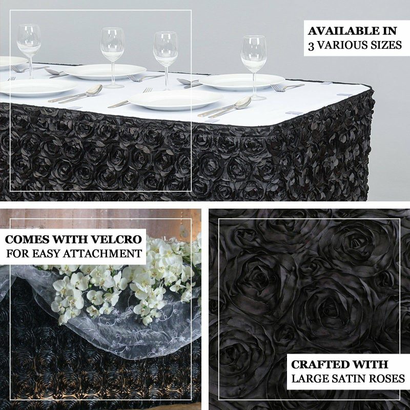 Black Rosette 3D Satin Table Skirt 17ft  |   Satin Shimmer Satin Shimmer Black