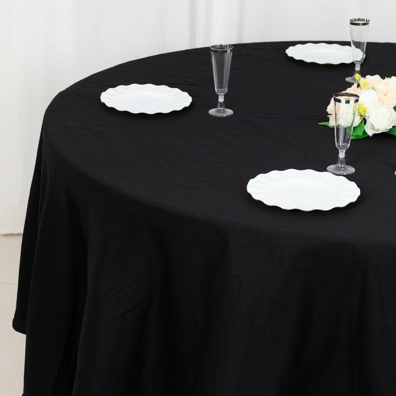 Black Round 100% Cotton Linen Seamless Tablecloth 108″  |   Commercial Grade Linens Tablecloths Black