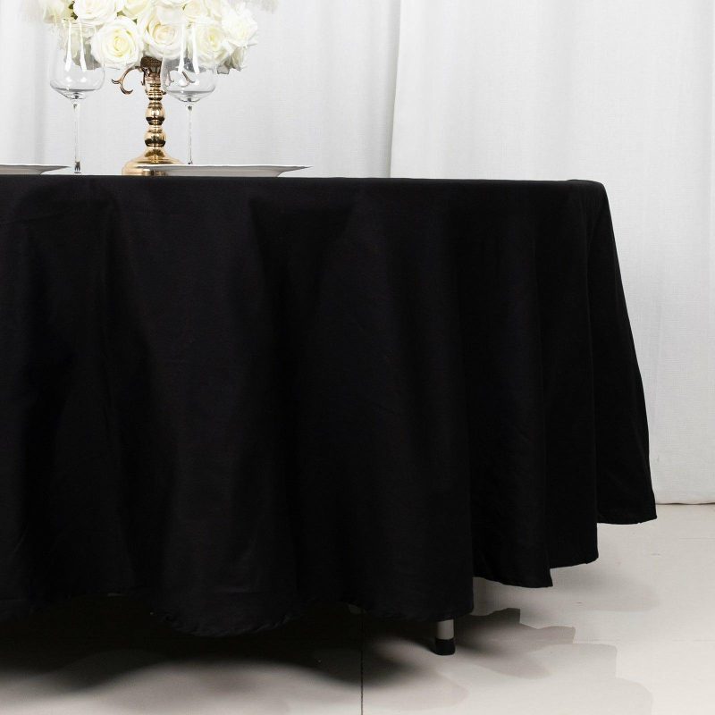 Black Round 100% Cotton Linen Seamless Tablecloth 108″  |   Commercial Grade Linens Tablecloths Black