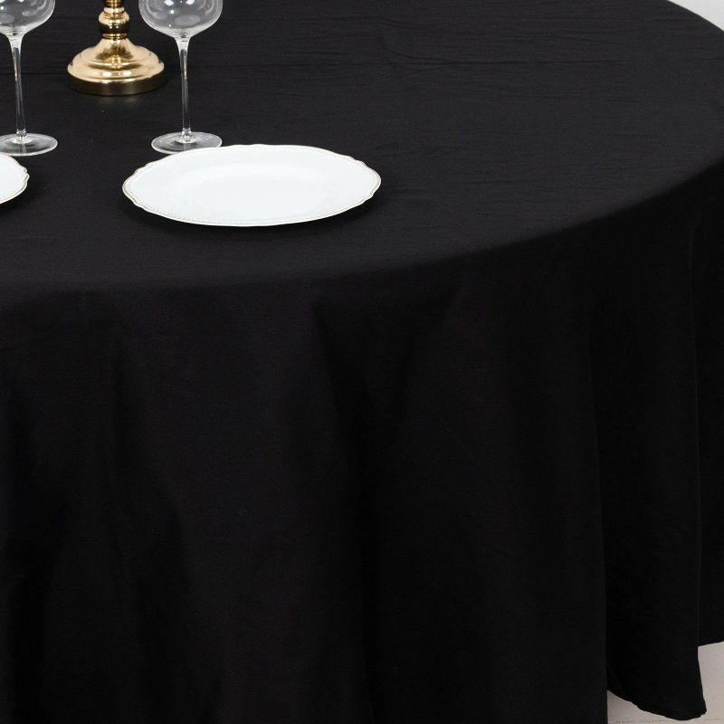 Black Round 100% Cotton Linen Seamless Tablecloth 108″  |   Commercial Grade Linens Tablecloths Black