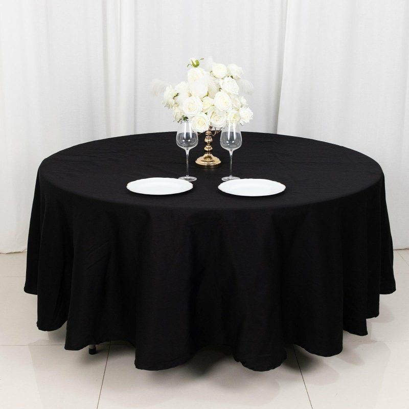 Black Round 100% Cotton Linen Seamless Tablecloth 108″  |   Commercial Grade Linens Tablecloths Black