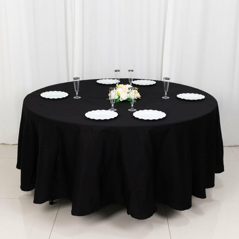 Black Round 100% Cotton Linen Seamless Tablecloth 108″  |   Commercial Grade Linens Tablecloths Black