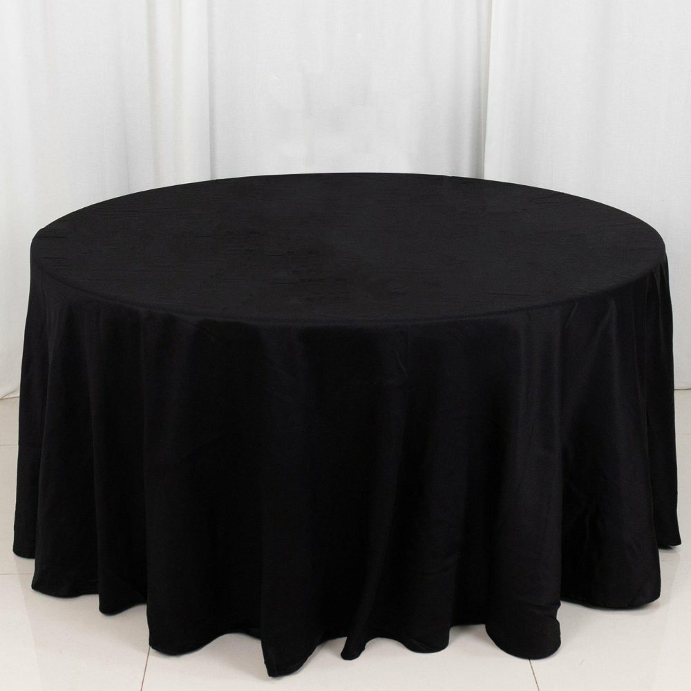 Black Round 100% Cotton Linen Seamless Tablecloth 120″ for 5 Foot Table With Floor-Length Drop  |   Polyester Polyester Black