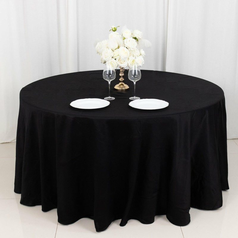 Black Round 100% Cotton Linen Seamless Tablecloth 120″ for 5 Foot Table With Floor-Length Drop  |   Polyester Polyester Black