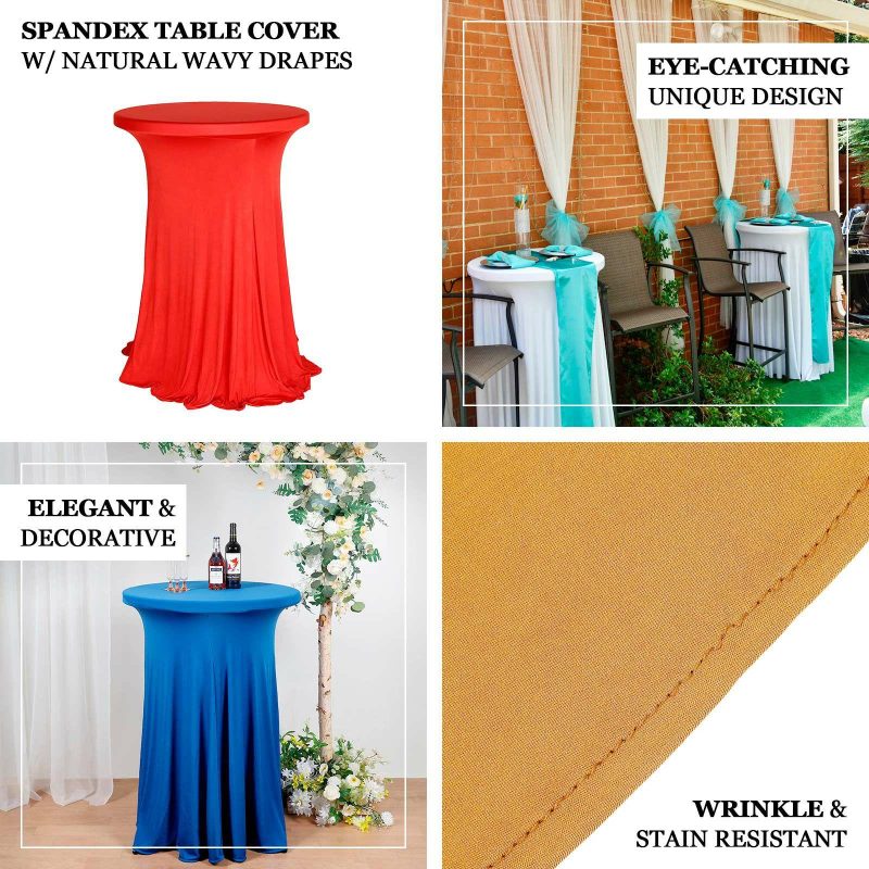 Black Round Spandex Cocktail Table Cover With Natural Wavy Drapes  |   Spandex & Fitted Spandex & Fitted Black