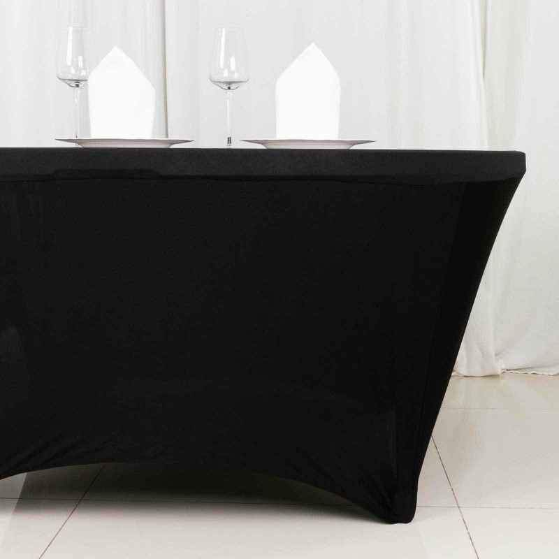 Black Round Stretch Spandex Tablecloth 6ft Fitted Table Cover for 72 inch Tables  |   Spandex & Fitted Spandex & Fitted Black