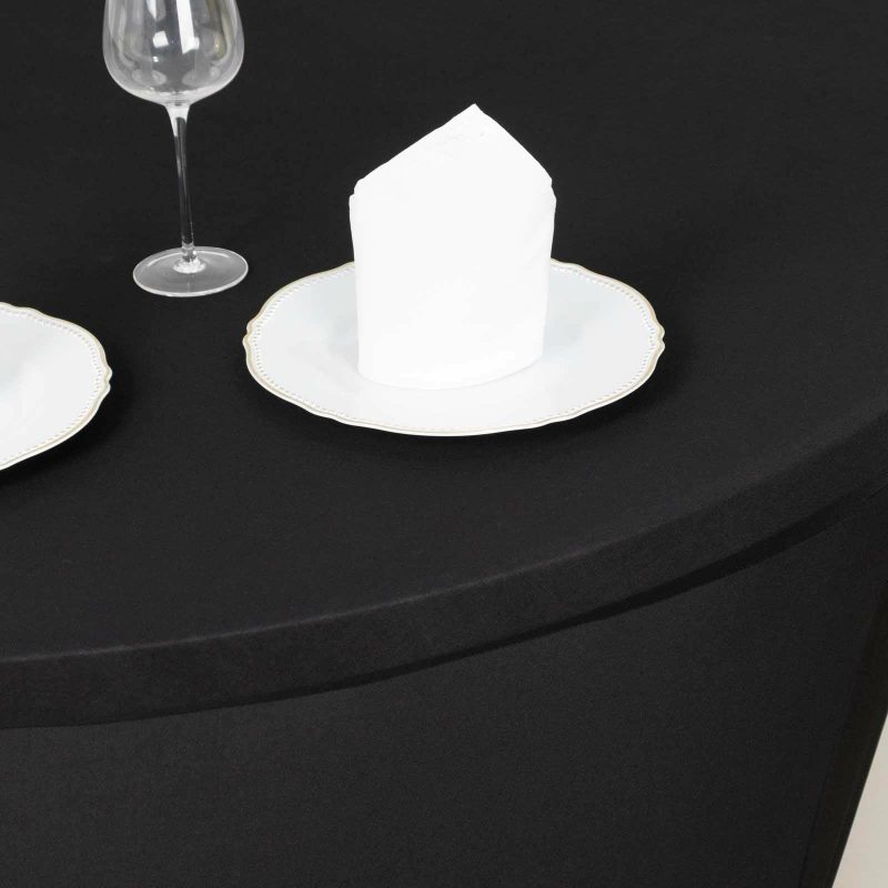 Black Round Stretch Spandex Tablecloth 6ft Fitted Table Cover for 72 inch Tables  |   Spandex & Fitted Spandex & Fitted Black