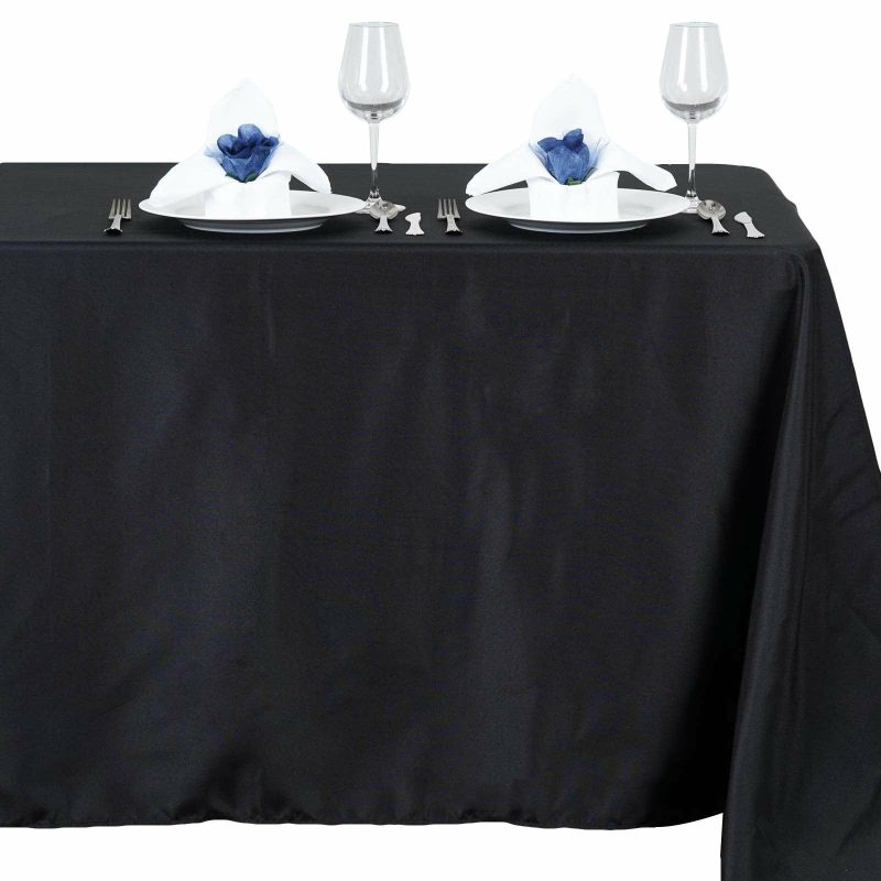 Black Seamless Polyester Linen Rectangle Tablecloth 54″x96″  |   Polyester Polyester Black