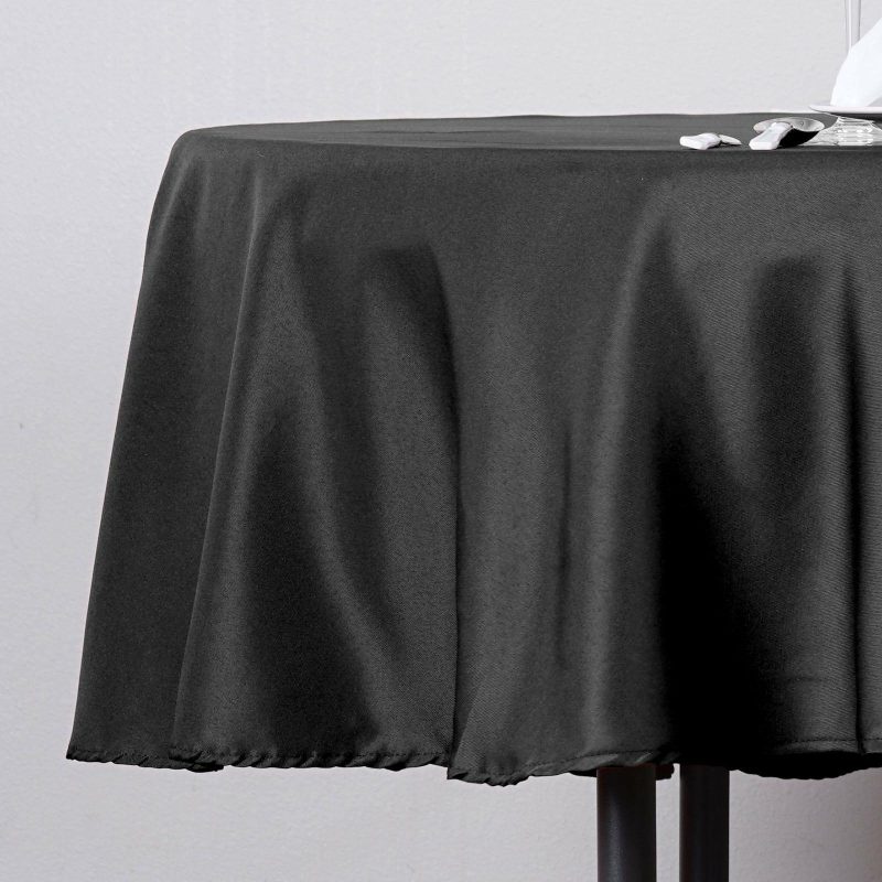 Black Seamless Polyester Linen Tablecloth 70″ Round  |   Polyester Polyester Black