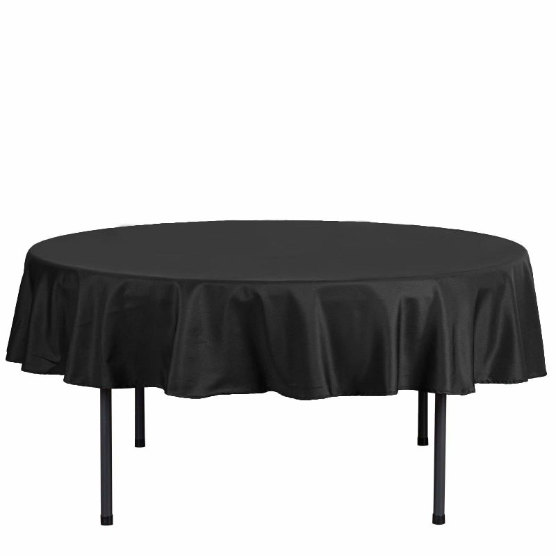 Black Seamless Polyester Linen Tablecloth 70″ Round  |   Polyester Polyester Black