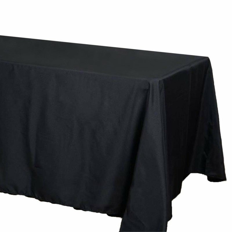 Black Seamless Polyester Rectangle Tablecloth, Reusable Linen Tablecloth 72″x120″  |   Polyester Polyester Black