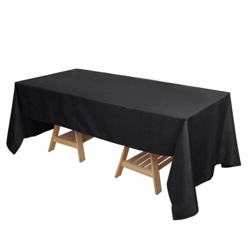 Black Seamless Polyester Rectangle Tablecloth, Reusable Linen Tablecloth 72″x120″  |   Polyester Polyester Black