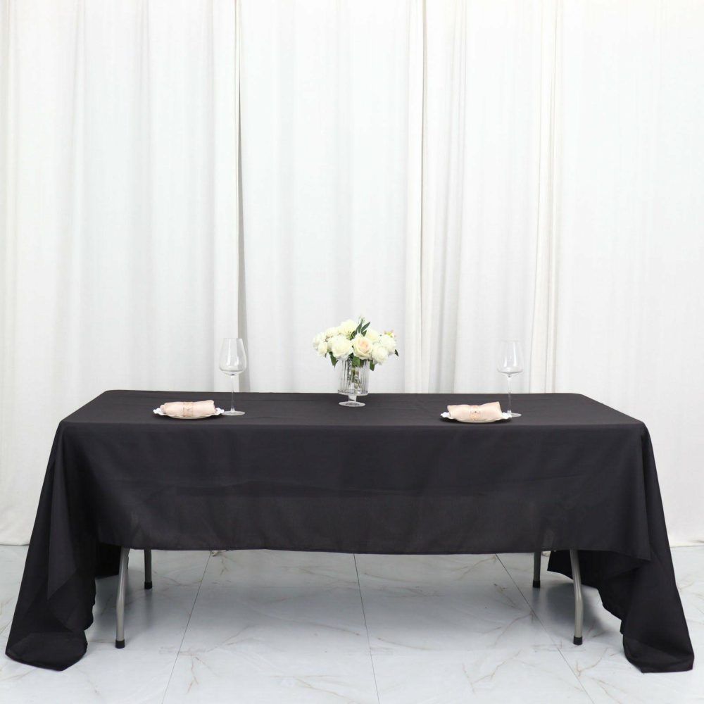 Black Seamless Polyester Rectangular Tablecloth 60″x126″  |   Polyester Polyester Black