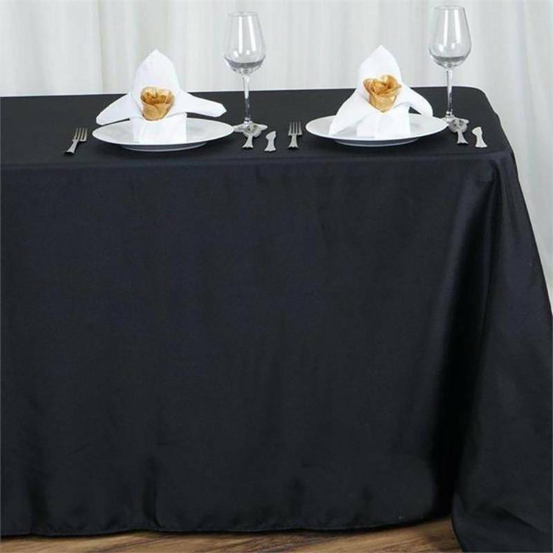 Black Seamless Polyester Rectangular Tablecloth 90″x156″ for 8 Foot Table With Floor-Length Drop  |   Polyester Polyester Black