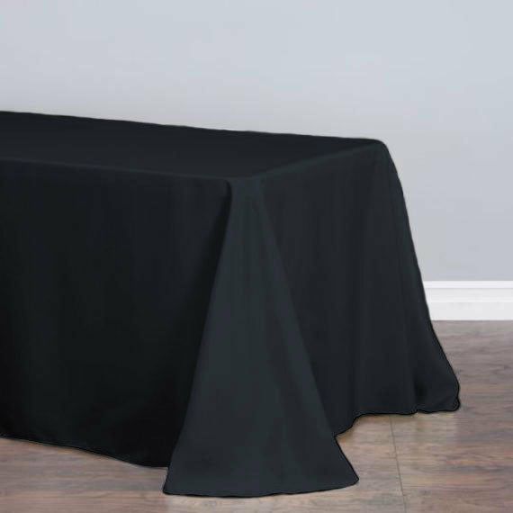 Black Seamless Polyester Rectangular Tablecloth with Rounded Corners, Oval Oblong Tablecloth – 90″x132″ for 6 Foot Table With Floor-Length Drop  |   Polyester Polyester Black