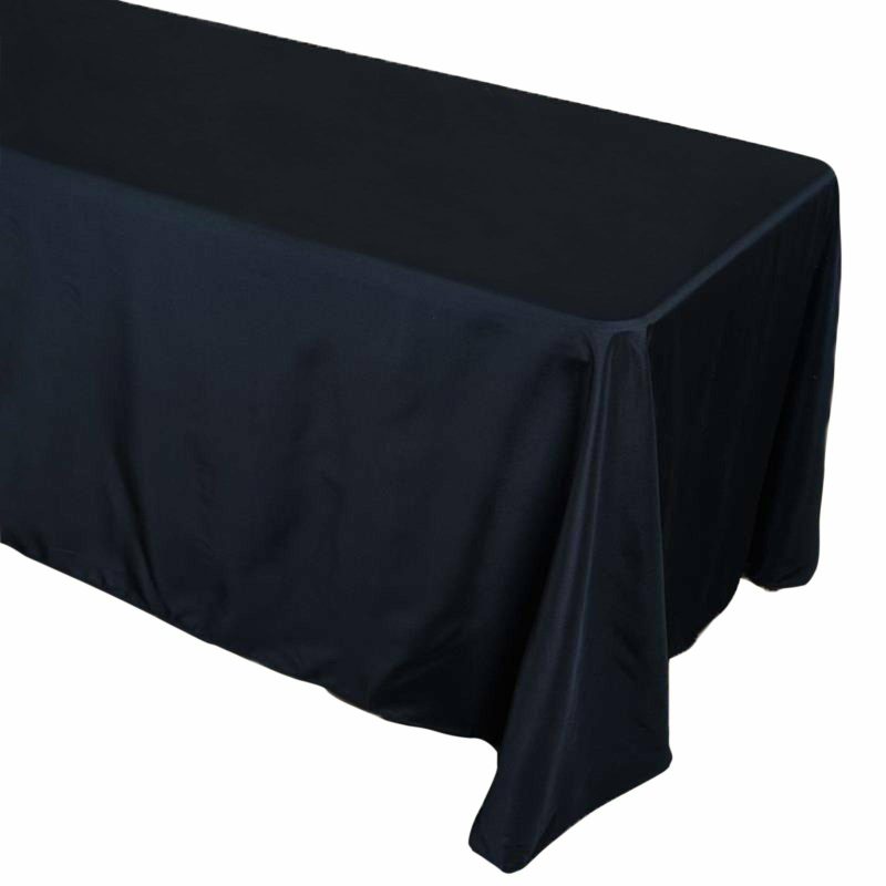 Black Seamless Polyester Rectangular Tablecloth with Rounded Corners, Oval Oblong Tablecloth – 90″x156″ for 8 Foot Table With Floor-Length Drop  |   Polyester Polyester Black