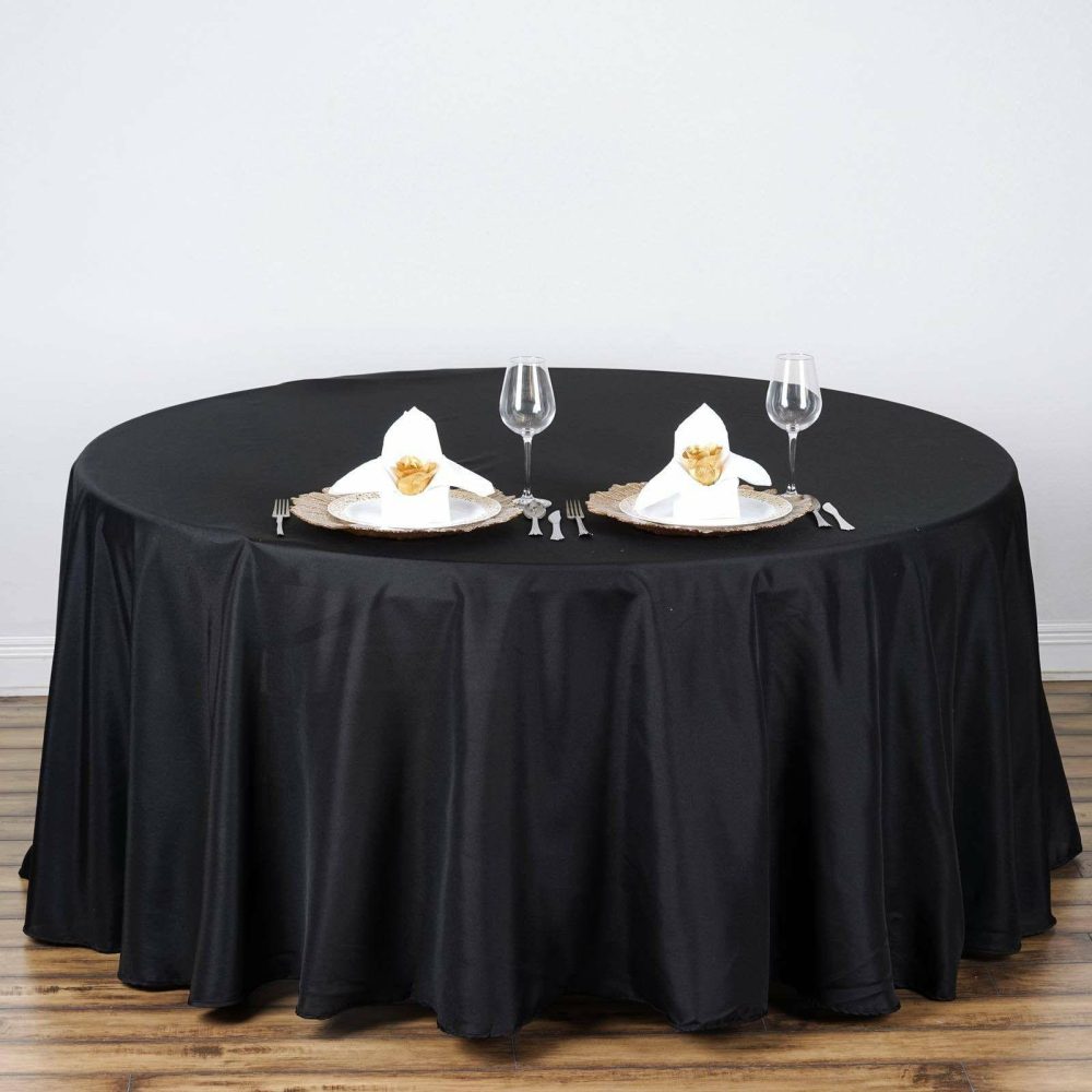 Black Seamless Polyester Round Tablecloth 108″  |   Polyester Polyester Black