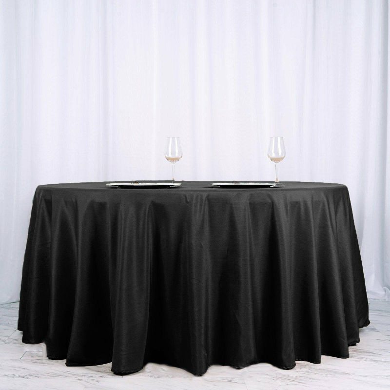 Black Seamless Polyester Round Tablecloth 120″ for 5 Foot Table With Floor-Length Drop  |   Polyester Polyester Black