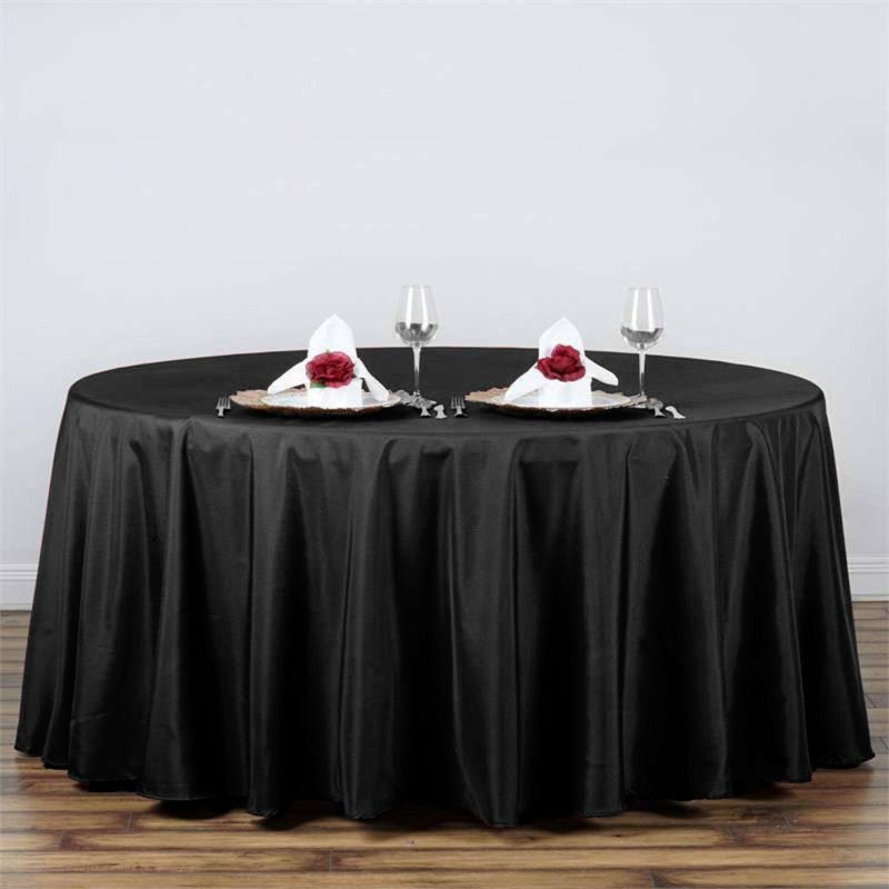 Black Seamless Polyester Round Tablecloth 120″ for 5 Foot Table With Floor-Length Drop  |   Polyester Polyester Black