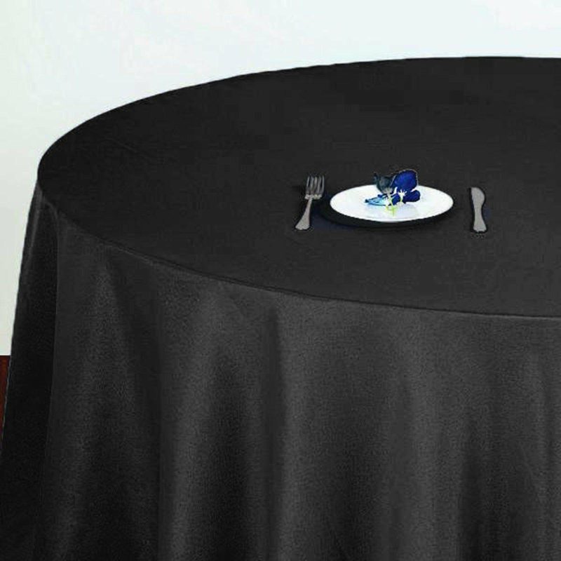 Black Seamless Polyester Round Tablecloth 120″ for 5 Foot Table With Floor-Length Drop  |   Polyester Polyester Black