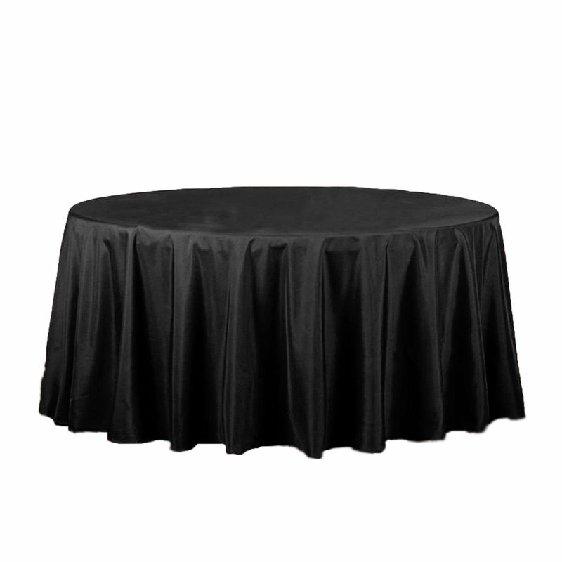 Black Seamless Polyester Round Tablecloth 120″ for 5 Foot Table With Floor-Length Drop  |   Polyester Polyester Black