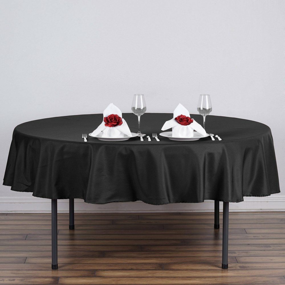 Black Seamless Polyester Round Tablecloth 90″  |   Polyester Polyester Black