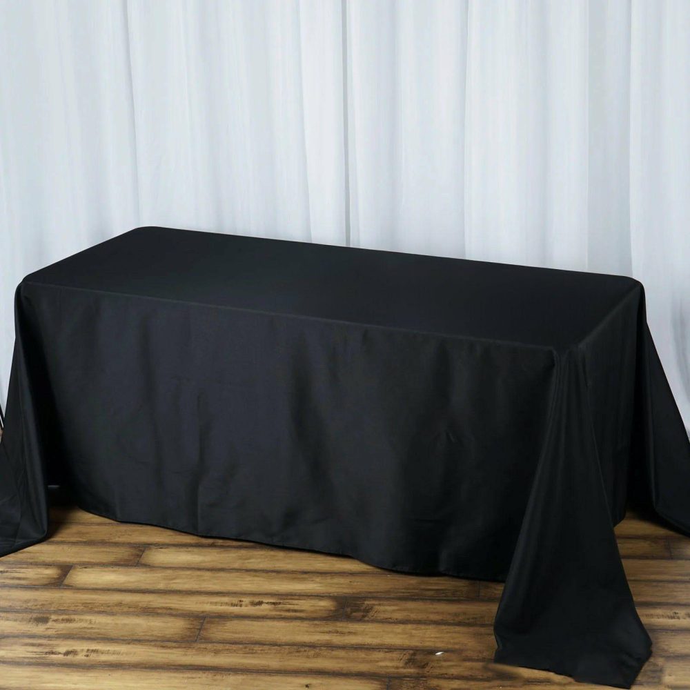 Black Seamless Premium Polyester Rectangular Tablecloth 220GSM 90″x132″ for 6 Foot Table With Floor-Length Drop  |   Polyester Polyester Black