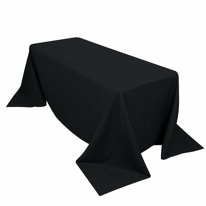 Black Seamless Premium Polyester Rectangular Tablecloth 220GSM 90″x132″ for 6 Foot Table With Floor-Length Drop  |   Polyester Polyester Black