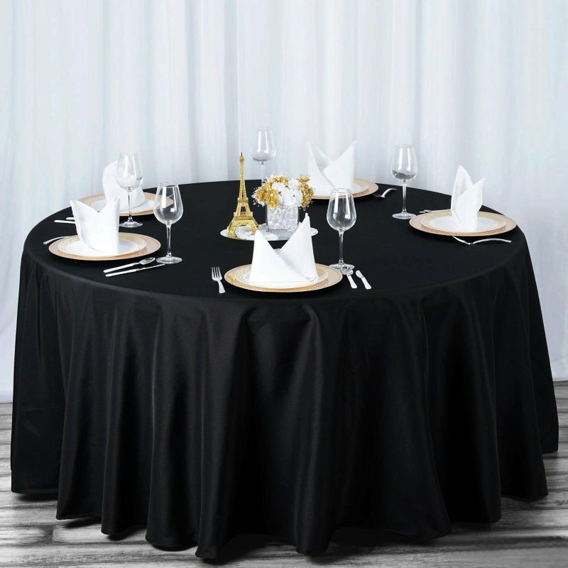 Black Seamless Premium Polyester Round Tablecloth 220GSM 108″  |   Polyester Polyester Black