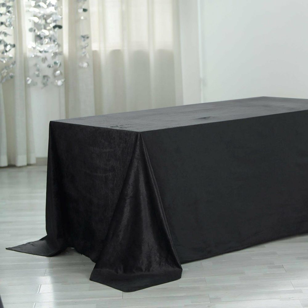 Black Seamless Premium Velvet Rectangle Tablecloth, Reusable Linen 90″x156″ for 8 Foot Table With Floor-Length Drop  |   Velvet & Flocking Tablecloths Black