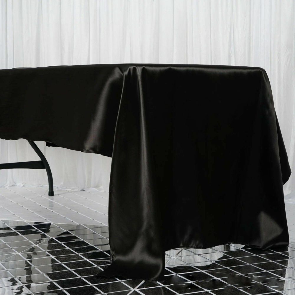 Black Seamless Satin Rectangular Tablecloth 60″x126″  |   Satin Satin Black