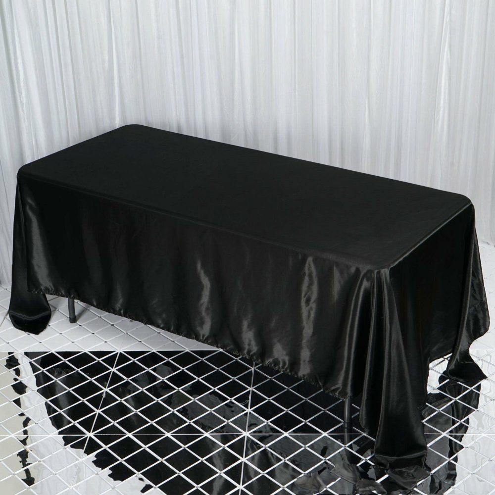 Black Seamless Satin Rectangular Tablecloth 72″x120″  |   Satin Satin Black