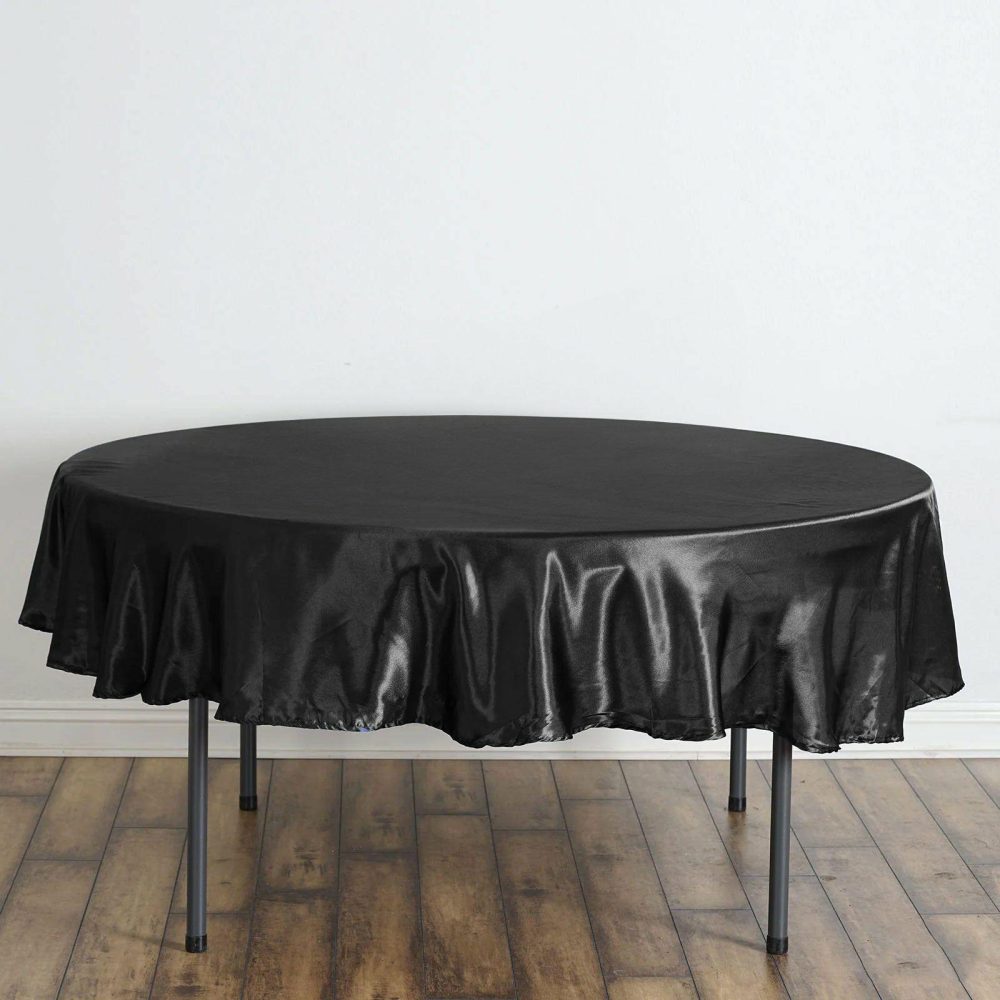 Black Seamless Satin Round Tablecloth 90″  |   Satin Satin Black