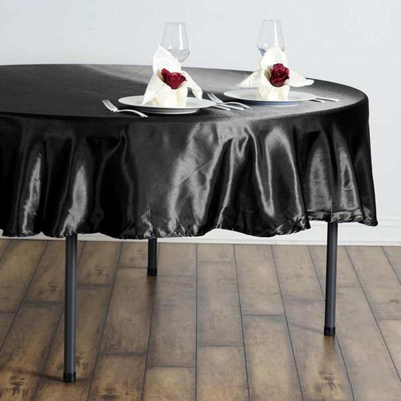 Black Seamless Satin Round Tablecloth 90″  |   Satin Satin Black