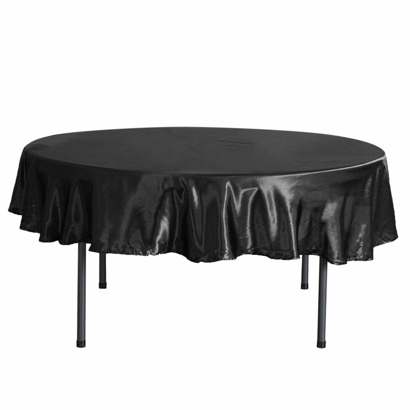 Black Seamless Satin Round Tablecloth 90″  |   Satin Satin Black