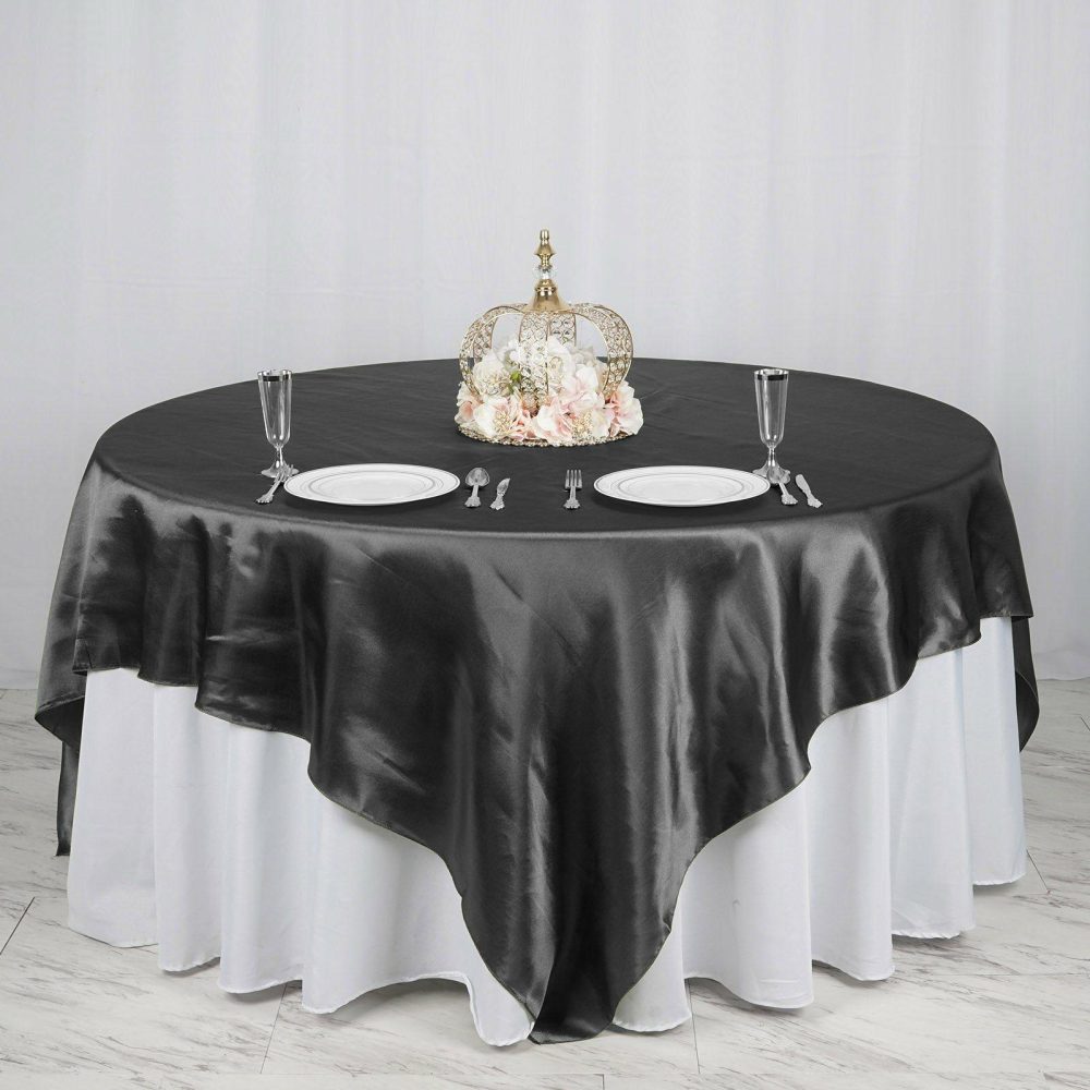 Black Seamless Satin Square Table Overlay 90″x90″  |   Satin & Taffeta Satin & Taffeta Black