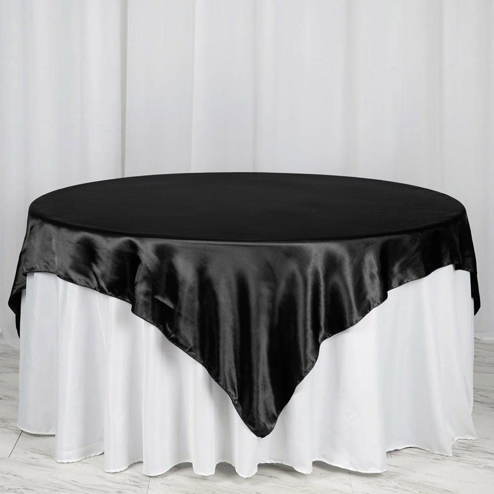 Black Seamless Satin Square Tablecloth Overlay 72″ x 72″  |   Satin & Taffeta Satin & Taffeta Black