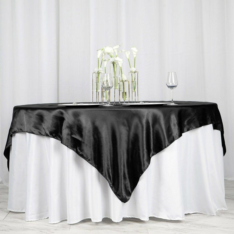 Black Seamless Satin Square Tablecloth Overlay 72″ x 72″  |   Satin & Taffeta Satin & Taffeta Black