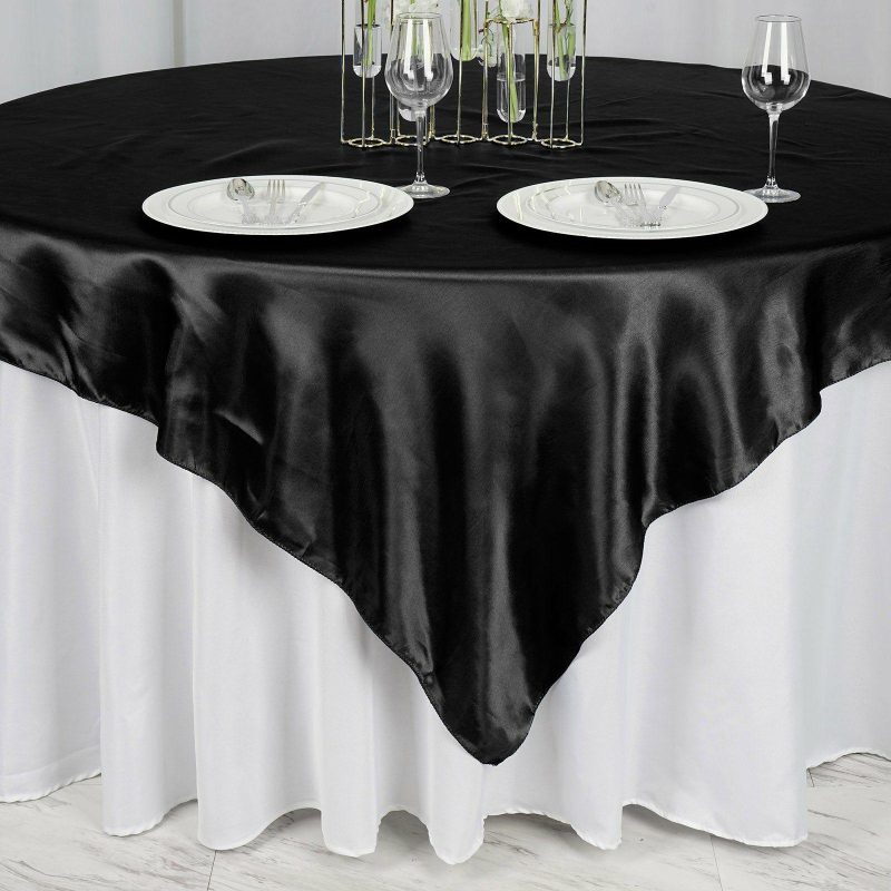 Black Seamless Satin Square Tablecloth Overlay 72″ x 72″  |   Satin & Taffeta Satin & Taffeta Black