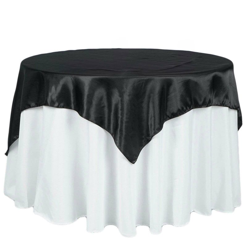 Black Seamless Satin Square Tablecloth Overlay 72″ x 72″  |   Satin & Taffeta Satin & Taffeta Black