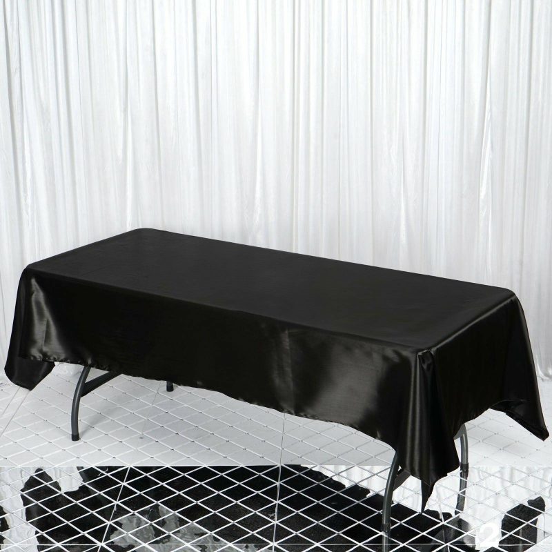 Black Seamless Smooth Satin Rectangular Tablecloth 60″x102″  |   Satin Satin Black