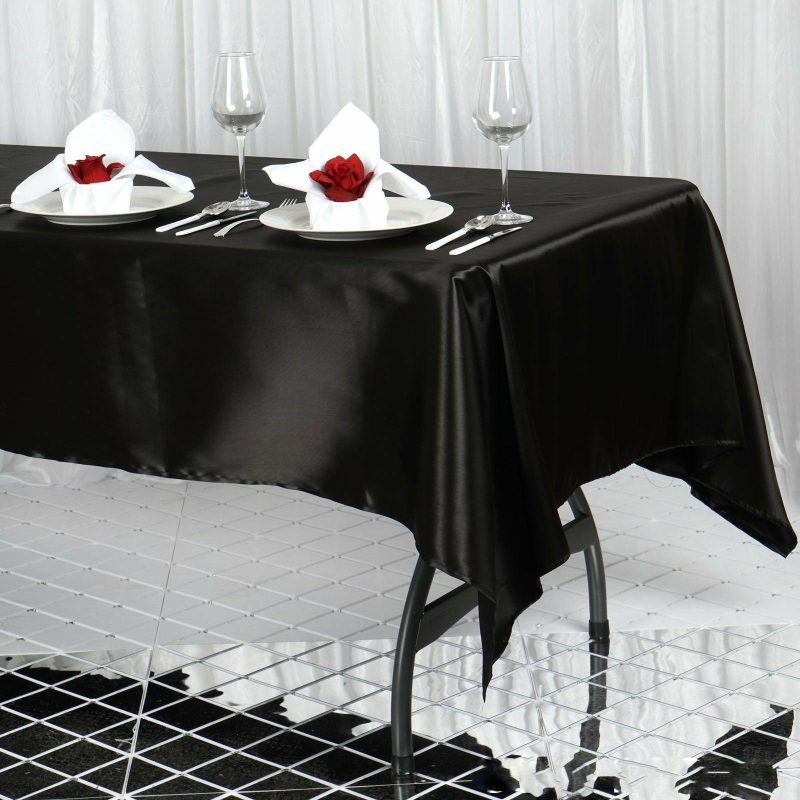 Black Seamless Smooth Satin Rectangular Tablecloth 60″x102″  |   Satin Satin Black