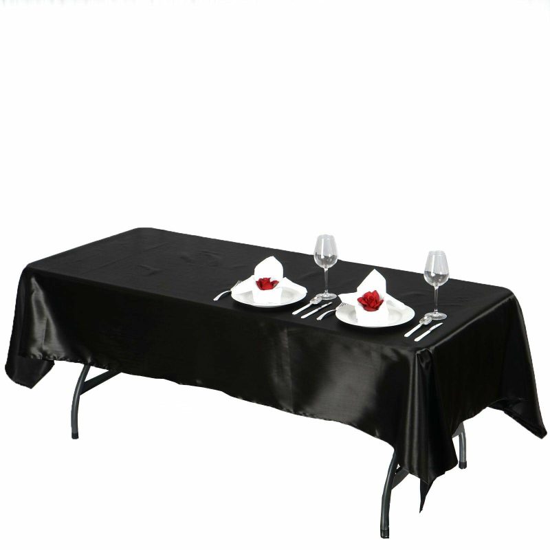 Black Seamless Smooth Satin Rectangular Tablecloth 60″x102″  |   Satin Satin Black