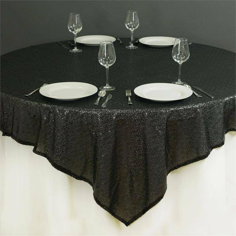 Black Sequin Sparkly Square Table Overlay 72″x72″  |   Sequin Sequin Black