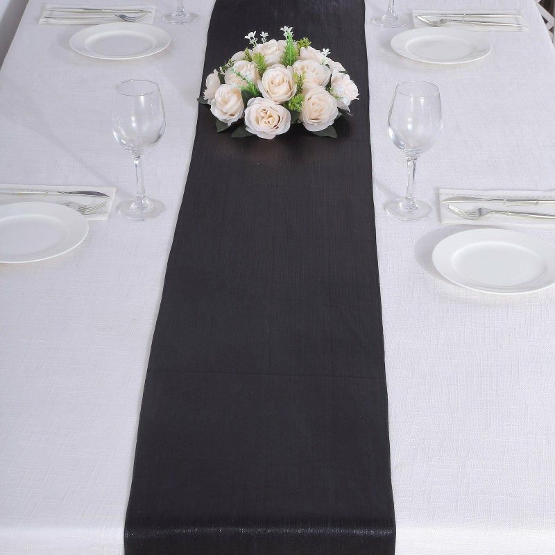 Black Shimmer Sequin Dots Polyester Table Runner, Wrinkle Free Sparkle Glitter Table Runner 12″x108″  |   Stylish Stylish Black